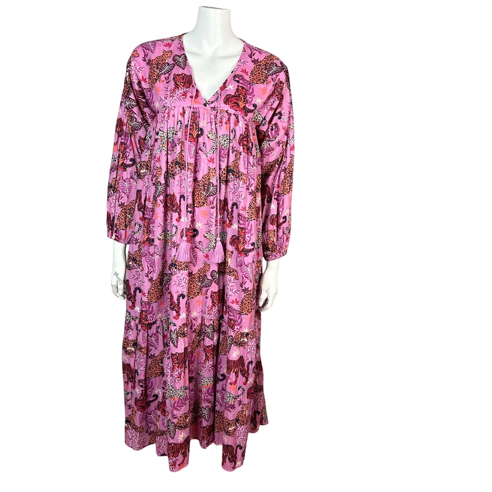 Printfresh Organic Cotton Maxi Dress Small Tiger Animal Cottagecore NWT
